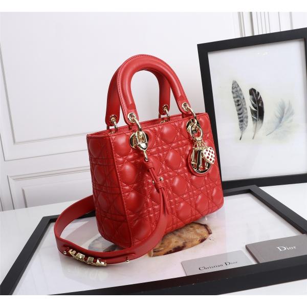 Lady Red Lambskin My Abcdior Dior Cannage Shoulder Bag D6806