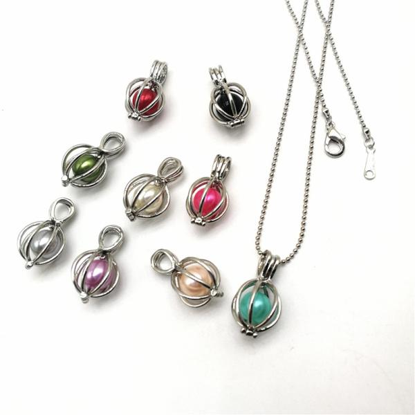 18K Silver Plated Love Wish Pearl Cage Pendant Necklace with 1pc Freshwater Pearl In it