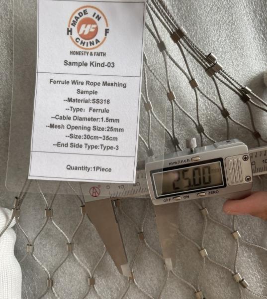 25m*25mm Hole Size 1.5mm Wire Diameter SS316 Ferruled Stainless Steel Wire Rope Mesh For Zoo