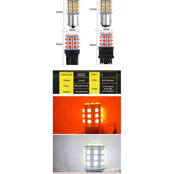Signales de giro LED blancos de larga duración para automóviles 12V Cuerpo de aleación de aluminio Blanco Amarillo Rojo 3030 33SMD
