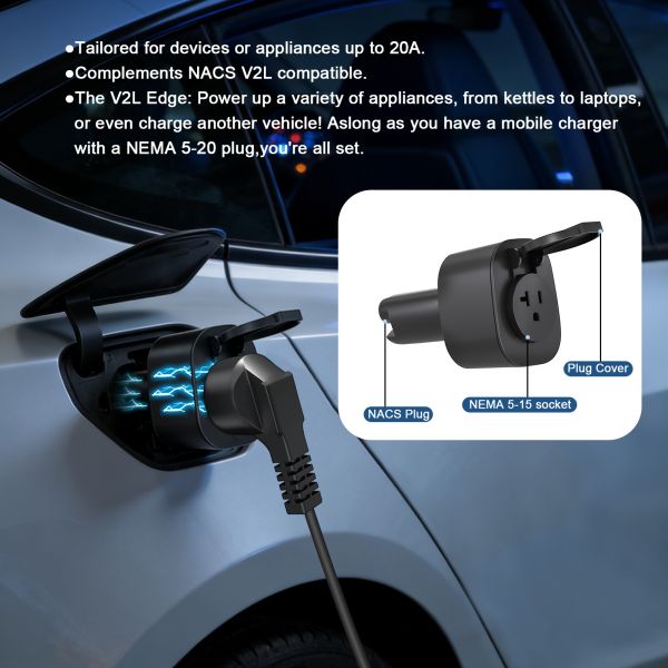 Hot Sale NACS To NEMA 5-20R Adapter, EV V2L Discharger Adapter for Hyundai loniq 5/6, Kia EV6/9 to US Standard Socket, 110V-240V Wide Voltage