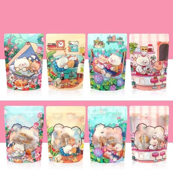 Customized Color Child Resistant Heat Sealed Die Cut Bag 3.5 Grams Snacks Candy Self Sealing Zipper PE Plastic Flower Packaging Salad Bags