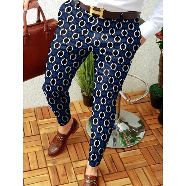 Light Wash Digital Print Polyester Trousers Multi-style Slim-fit Plaid for Casual Men