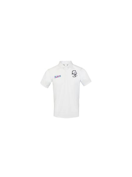 100% Polyester Men White Short Sleeve Polo Shirts With Embroidery LOGO