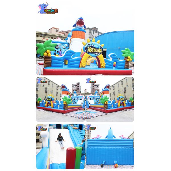 Ocean World Inflatable Bouncy Castle House Slip And Slide Flame Retardant OEM