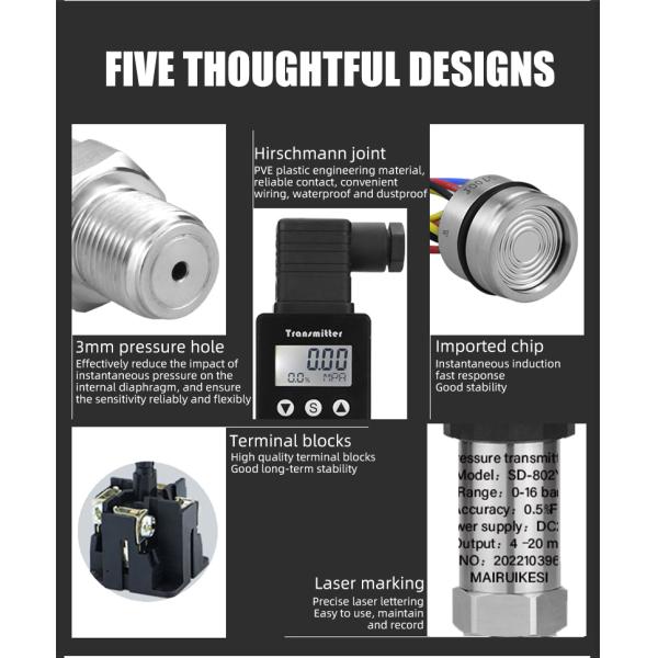 OEM Electronic Threaded Connection Pressure Sensor with 4-20mA Output and LCD Display