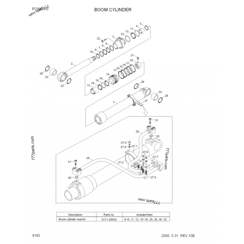 R290LC-9 R290-9 Hydraulic Boom Cylinder for Hyundai Excavator Spare Parts 31y1-29890 Aftermarket High Quality