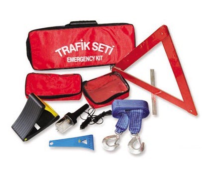 8 pcs auto emergency kit ,with warning triangle ,tow rope .