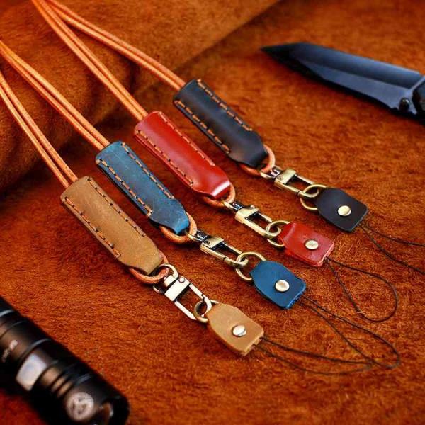 OEM Universal Phone Lanyard Strap Adjustable Leather Neck Phone Strap With Patch Metal