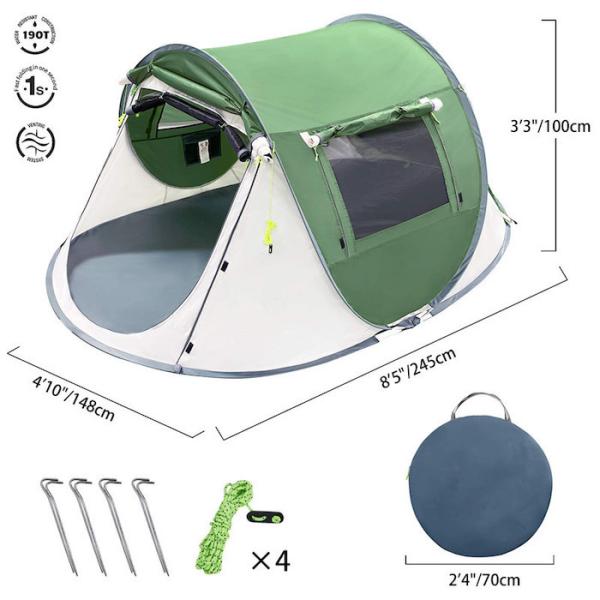 2 Person 245*148*100CM Green Waterproof Polyester Outdoor Camping Spacious Pop Up Boat Tent With Mesh Ventilation
