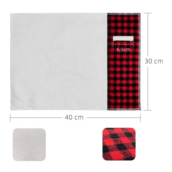 Manteles individuales de sublimación de lino en blanco, personalizados con estampado navideño a cuadros rojos, esterilla de sublimación para platos