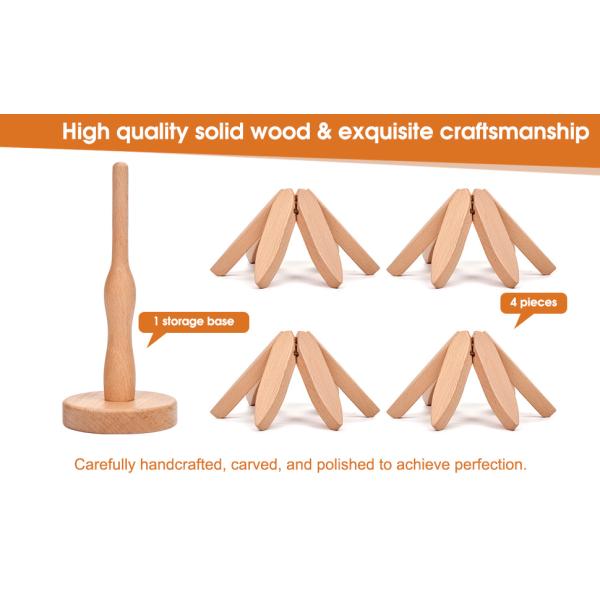 Silk-screen Printed Beech Wood Coaster and Holder for Hot Dishes Tree Shape Trivet Set