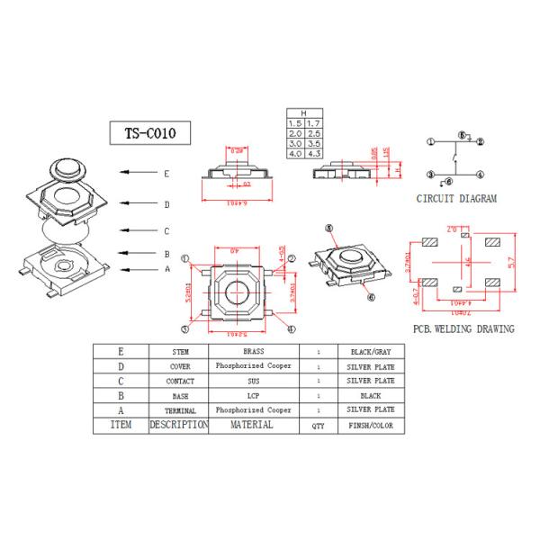 Brass Button Low Profile Momentary Switch , 12v Push Button Switch PA66 Material