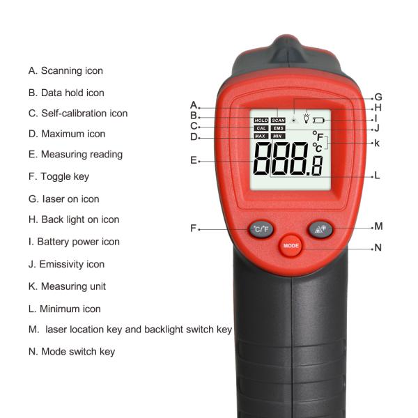 WT320 Kitchen Oil Temperature Gun Thermometer Industrial Temperature Gun Infrared Thermometer Gun