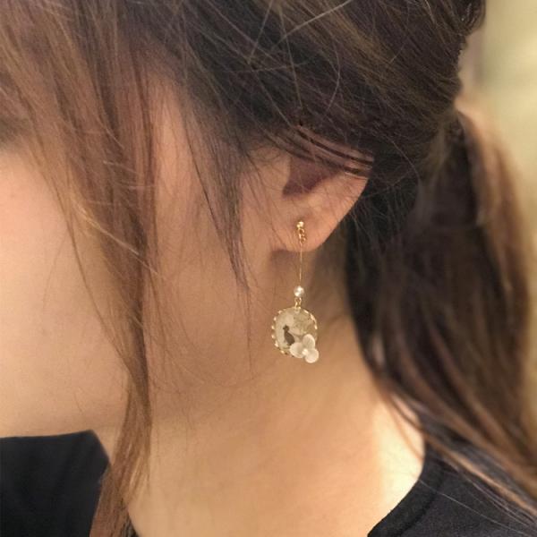 Dream Cats Pure 1cmx3cm Wedding Used 14K Gold Pearls Real Flowers Ear Studs