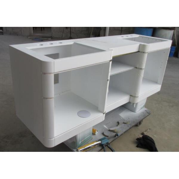 White Color Oak Bathroom Storage Cabinet With Drawers , Quartz Stone Top