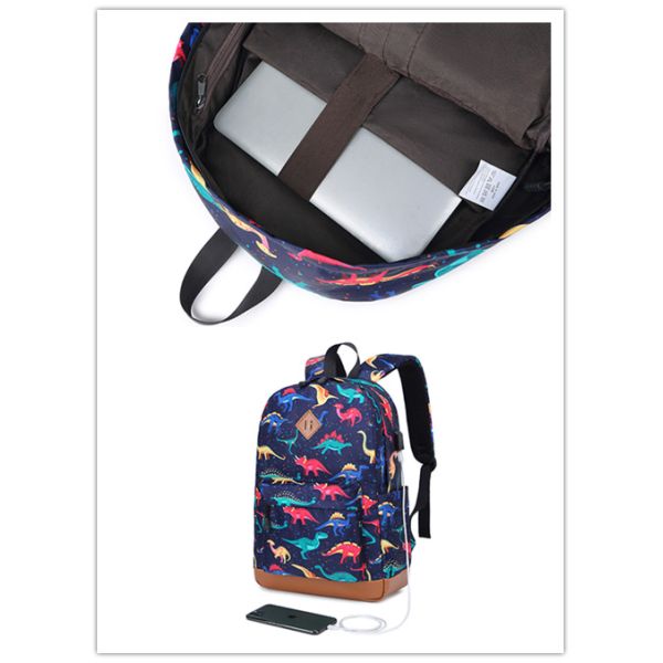 Animal Prints Kids School Backpack Padded Handle Lightweight Dark Blue Color