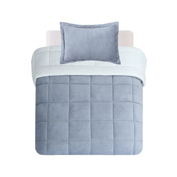 Solid Coral Fleece Embossed and Ecru Color Sherp Quilt Set- double-sided luxury fleece, 3D embossed patterns, and 100%polyester filling