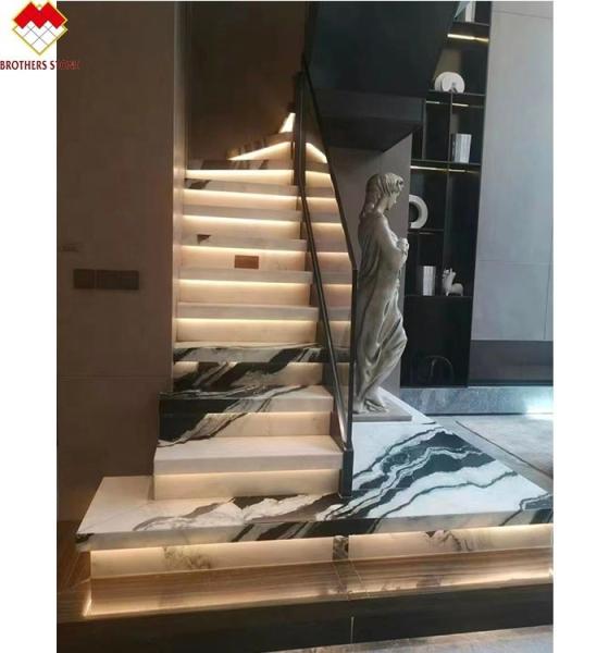 Translucent Chinese Ink Painting Marble Staircase Tiles in Panda White for Lavabo