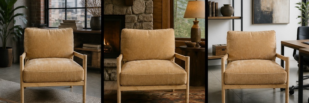 Modern Rustic Solid Wood and Leather Lounge Chair, 1-Seater LG-5012