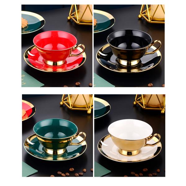 Porcelain Cup and Saucer Electroplating Gold Plated Ceramic Coffee Cup Set