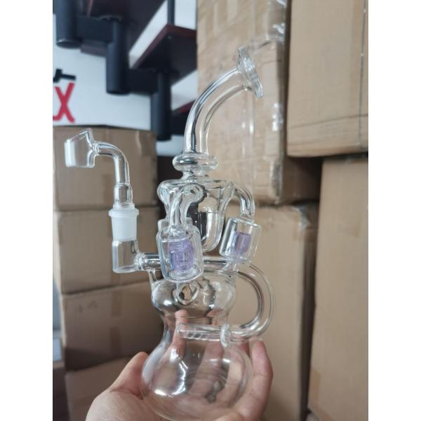 Feb Egg Purple Glass Bong Hookahs Recycler Glass Water Pipe With 14mm Banger