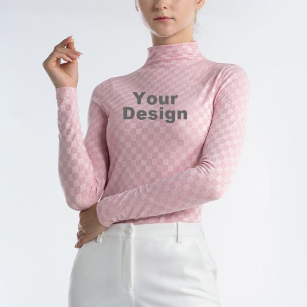 Women’s Golf Long Sleeve Base Layer Top, Jacquard Grid Slim Fit Thermal Shirt