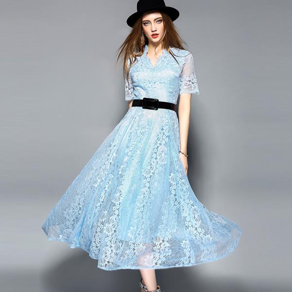 Black wholesale  Belted Lace Dress for Women Clothing with zipper