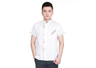 Embroidery Logo Restaurant Work Shirts Cotton Anti - Wrinkle With Stand Collar
