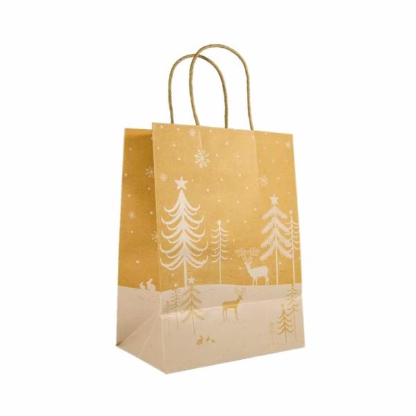 Custom Logo Shopping Kraft Paper Bag With Handle Holiday Christmas Gift Paper Bag
