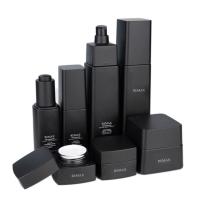Emballage cosmétique en verre de luxe Bouteille de soins de la peau Ensemble Matte Noir 30ml 100ml 125ml 50g