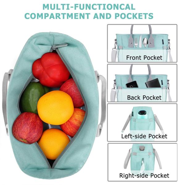 Large Tote Adult Lunch Box with Shoulder Strap, Side Pockets and Bottle Holder