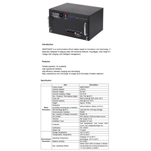 GBS 48V 20Ah Split Rack-Mounted Communication Multifunctional Deep Cycle Lithium Battery Pack LiFePO4 Intelligent BMS 5-Year