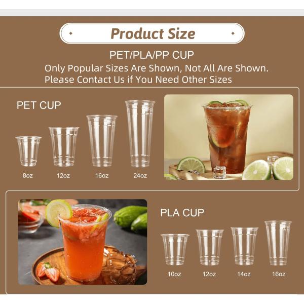 Nueva llegada: vasos de plástico PET transparentes para bebidas frías de 12 oz, 16 oz, 20 oz y 24 oz con tapas para cafeterías y juguerías