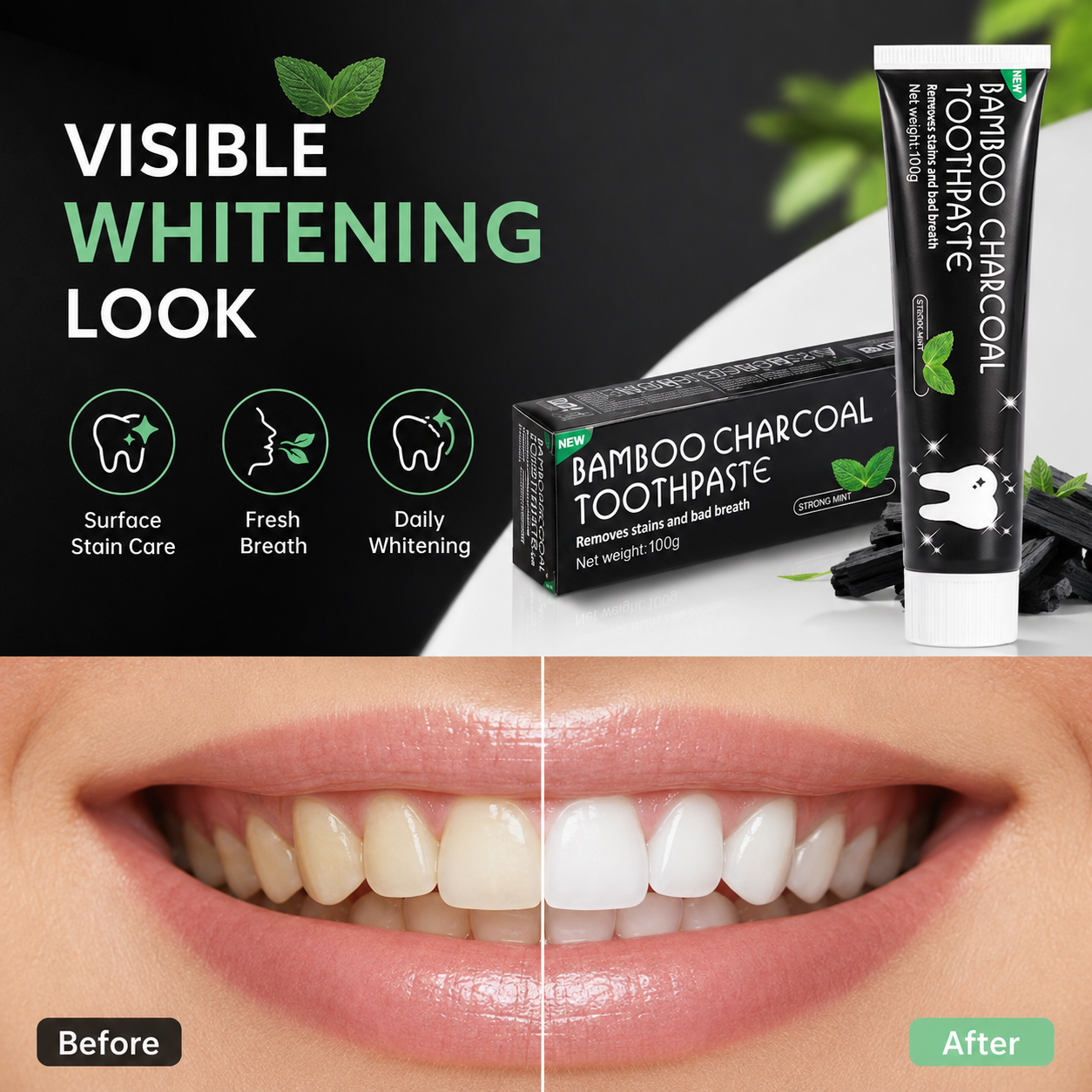 Factory Wholesale Remove Stains Reduce Tartar Fresh Breath 100g Natural Organic