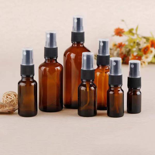Stock Amber Glass Spray Bottle 10ml 15ml 20ml 30ml 50ml 100ml Round Glass Empty Perfume Bottle Black Cap Cylinder Bottle Perfume