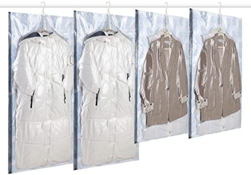 TAILI Hanging Vacuum Storage Bags Space Saver Bags, Set Of 4 (2 Long, 2 Short), Clear Vacuum Sealer Bags For Clothing