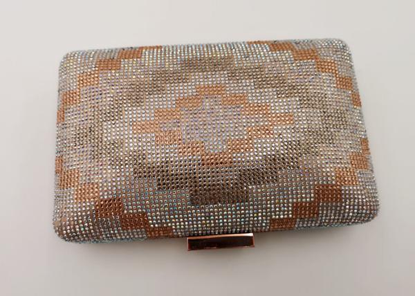 Rainbow Color Champagne Clutch Bag , Crystal & Satin Fabric Box Evening Bags