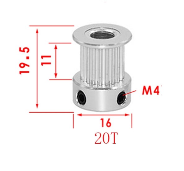 Silver Aluminum Alloy 16 20 Tooth 2GT Timing Belt Pulley Width 10mm