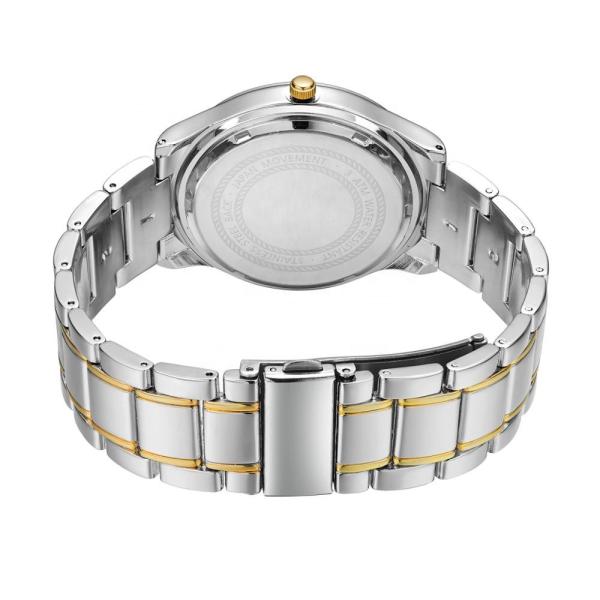 Stainless Steel Solid Band Mens Quartz Watch PVD Plated Gold 3 ATM Waterproof