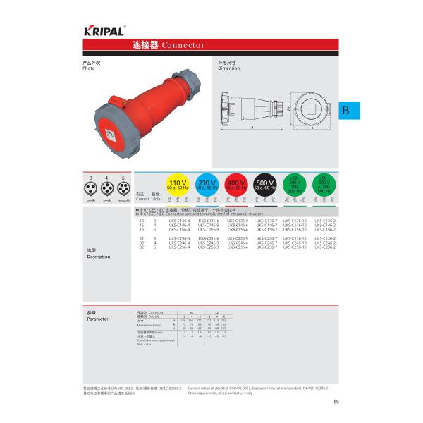 IP67 16A 32A PC Industrial Three Phase Connector IEC Standard