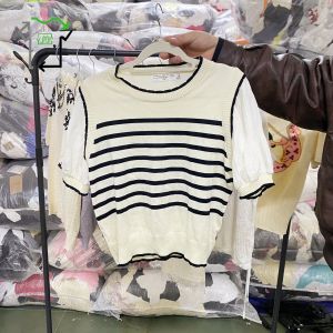 Polyester Cotton Used Summer Clothing Women Knitted Short Sleeved Shirt Formal Blouses