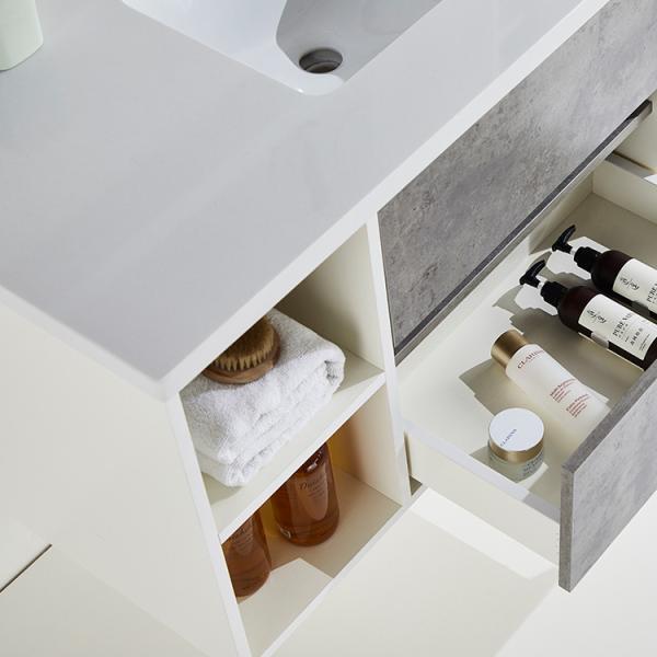 Light Gray Two Drawer Bathroom Cabinet Solid Wood Wall Mounted