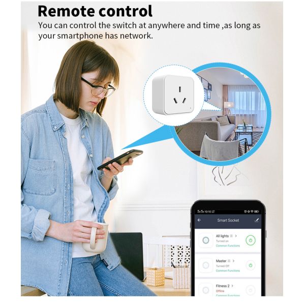 50mm Tuya ZigBee Gateway Smart Wiring Devices Socket AU Plug Power Monitor