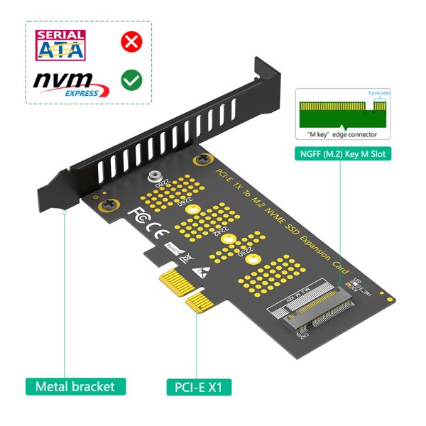 M.2 NVMe SSD to PCIe X1 Adapter Card with High Speed Data Transmission and PCIE 3.0 X4 Support for 2230-2280 Size SSDs