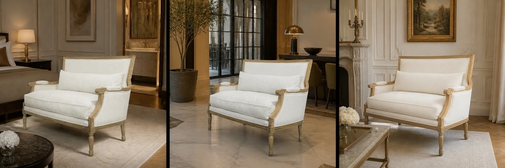 French Neoclassical Solid Wood Upholstered Loveseat, 2-Seater LG-5008