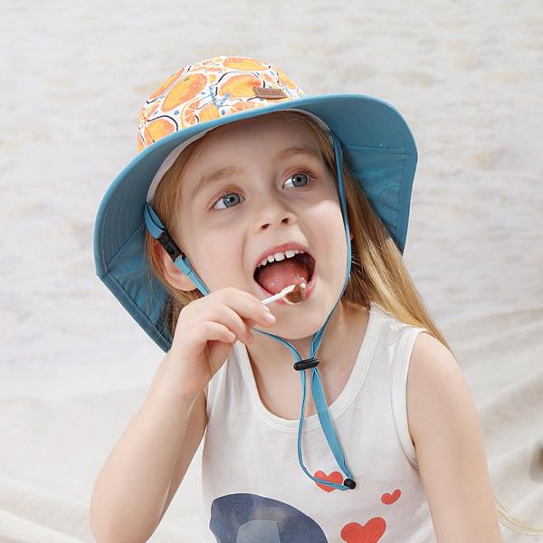 Wide Brim UPF 50+ Mesh Childrens Bucket Hats 55cm With Neck Flap OEM