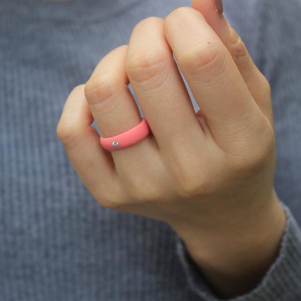 Wedding Silicone Rings Breathable 5.7mm with Cubic Zirconia Inlay Multi Colors