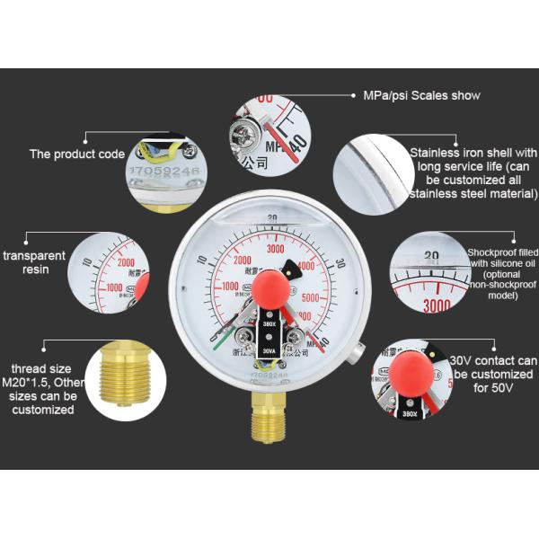 30VA 220V 380V Liquid Filling Electrical Contact Vacuum Pressure Gauges Manometer