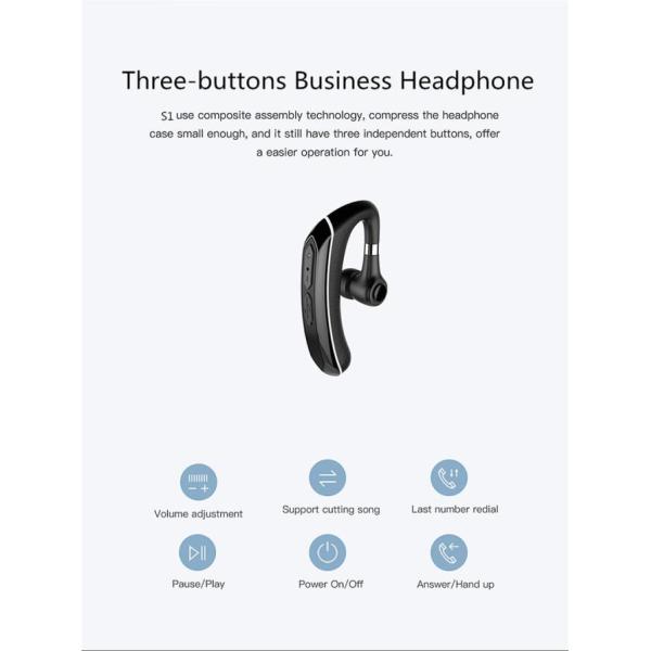  				S1 Original Handsfree Business Wireless Earphones Bluetooth with Mic Voice Control Ipx7 Waterproof Earphone for Phones 	        
